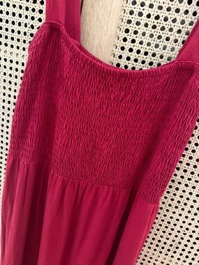LOFT Smocked Tank Dress in Deep Raspberry
